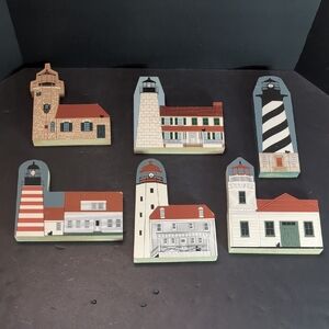 Lot Of 6 Vintage 90s,The Cats Meow Lighthouse Wooden Hand painted Collection.